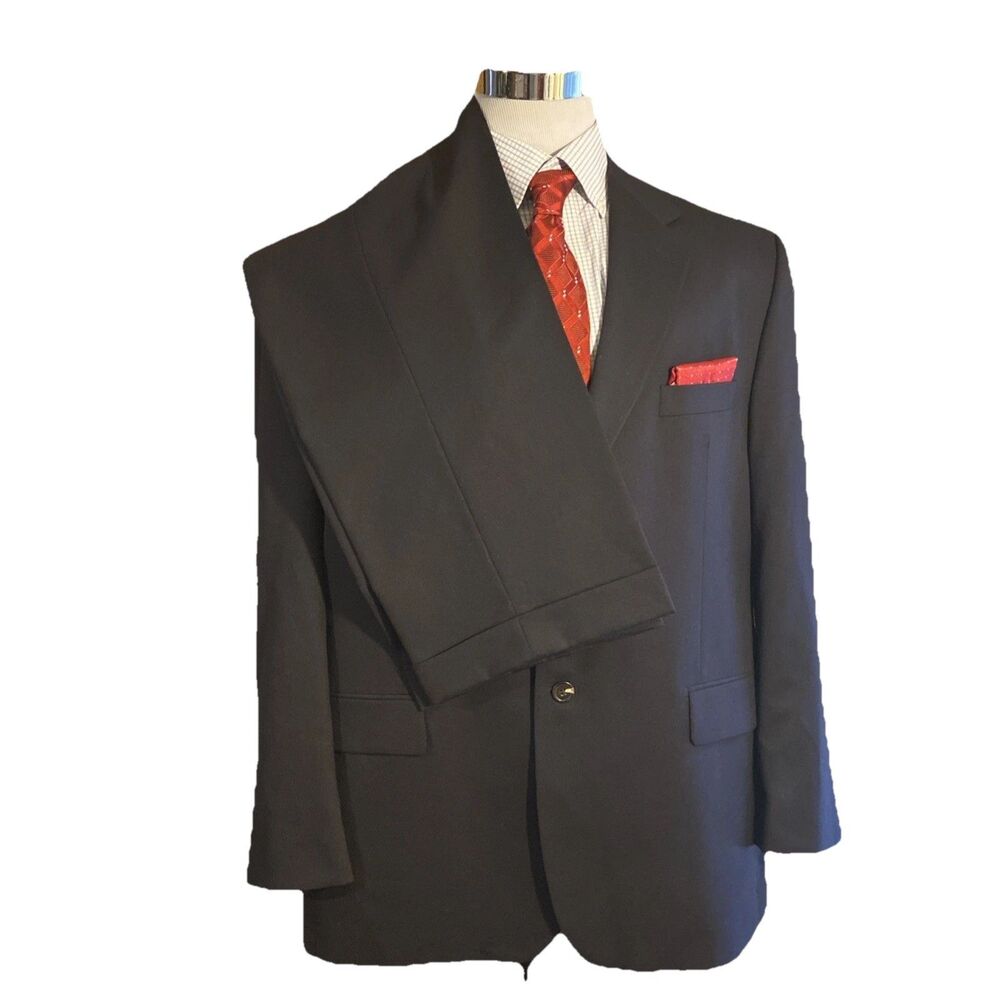 Chaps 2PC Suit Black Wool Men’s Size 46 Business Wedding Formal Blazer & Pants